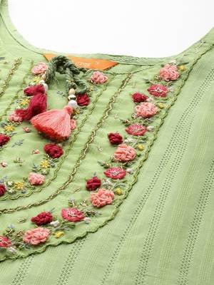 Floral Embroidered Regular Thread Work Pure Cotton Kurta With Trousers & Dupatta 3