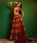 Maroon Digital Printed Crepe And Organza Lehenga Set