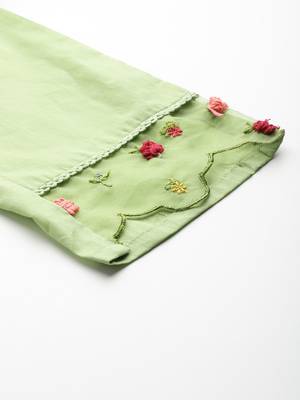 Floral Embroidered Regular Thread Work Pure Cotton Kurta With Trousers & Dupatta 9