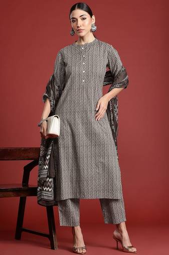 Printed Pure Cotton Kurta with Trousers & With Dupatta
