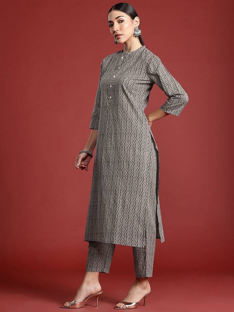 Printed Pure Cotton Kurta with Trousers & With Dupatta