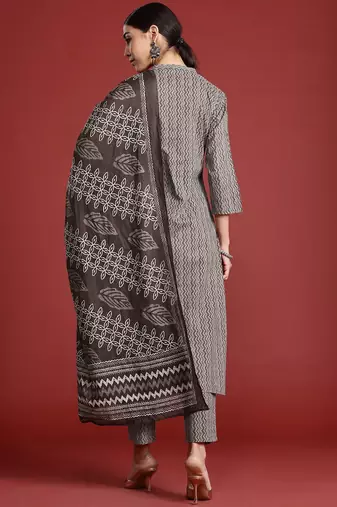 Printed Pure Cotton Kurta with Trousers & With Dupatta