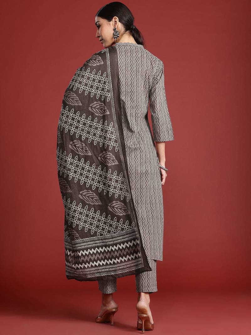 Printed Pure Cotton Kurta with Trousers & With Dupatta
