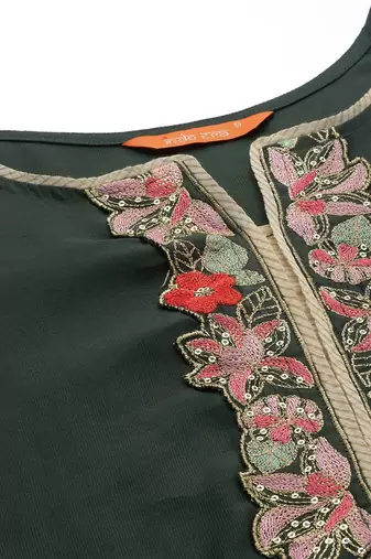 Floral Embroidered Sequinned Liva Kurta with Trousers & With Dupatta