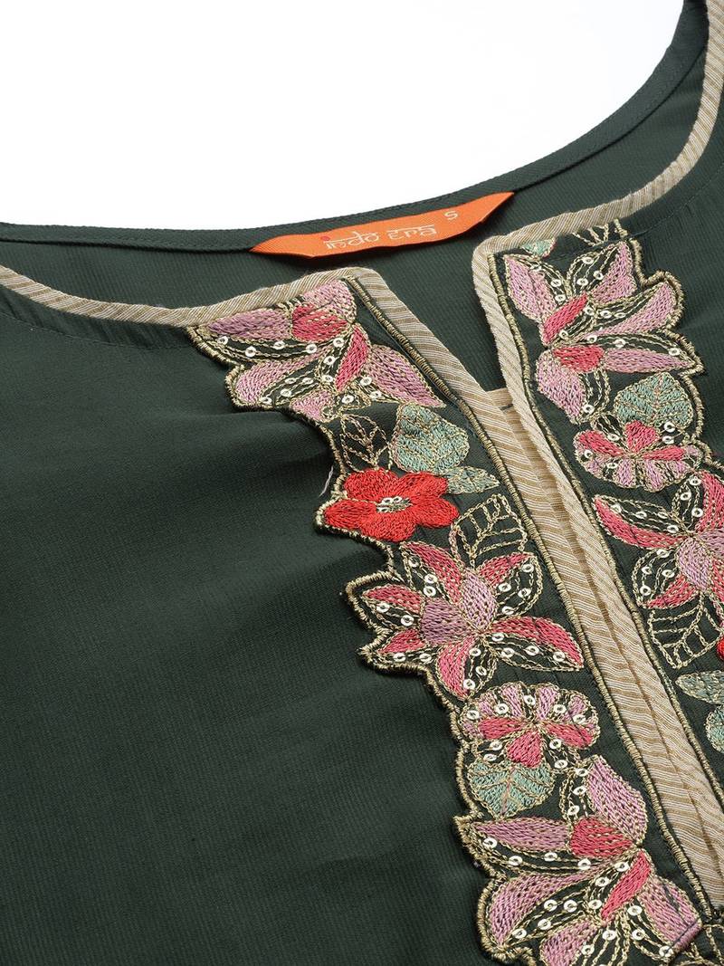 Floral Embroidered Sequinned Liva Kurta with Trousers & With Dupatta