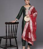Floral Embroidered Sequinned Liva Kurta with Trousers & With Dupatta