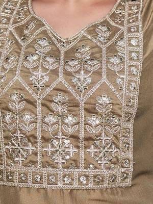 Floral Embroidered Sequinned Staight Kurta & Trousers With Dupatta 2