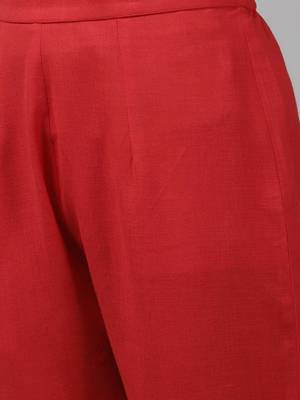 Women Red Floral Embroidered Regular Kurta with Trousers & With Dupatta 3