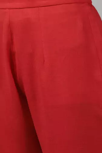 Women Red Floral Embroidered Regular Kurta with Trousers & With Dupatta