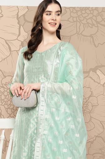Women Regular Chanderi Silk Kurta with Trousers & With Dupatta