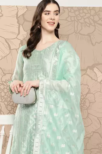 Women Regular Chanderi Silk Kurta with Trousers & With Dupatta