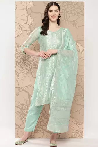 Women Regular Chanderi Silk Kurta with Trousers & With Dupatta