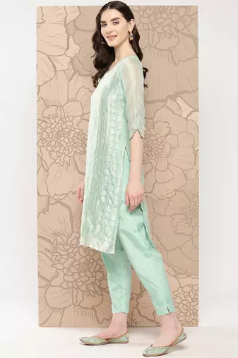 Women Regular Chanderi Silk Kurta with Trousers & With Dupatta