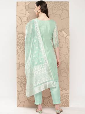 Women Regular Chanderi Silk Kurta with Trousers & With Dupatta 4