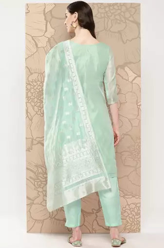 Women Regular Chanderi Silk Kurta with Trousers & With Dupatta