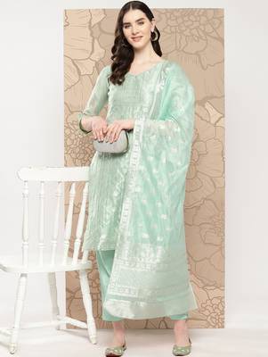 Women Regular Chanderi Silk Kurta with Trousers & With Dupatta 5