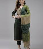 Floral Embroidered Sequinned Liva Kurta With Trousers & Dupatta