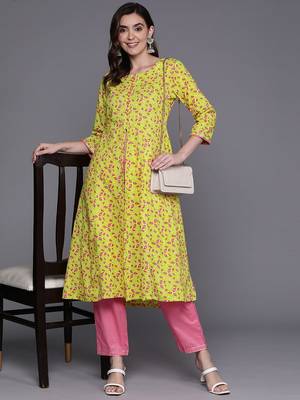 Floral Printed Empire Gotta Patti Pure Cotton Kurta With Trousers 1
