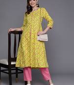 Floral Printed Empire Gotta Patti Pure Cotton Kurta With Trousers