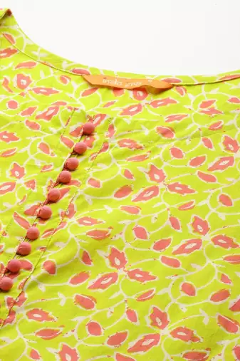 Floral Printed Empire Gotta Patti Pure Cotton Kurta With Trousers