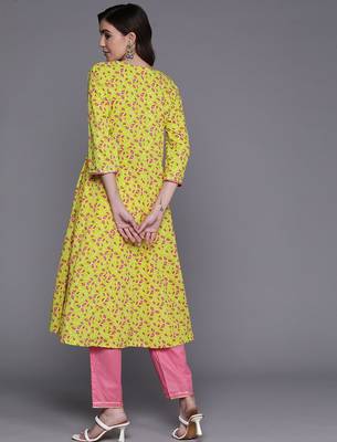 Floral Printed Empire Gotta Patti Pure Cotton Kurta With Trousers 6