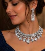 Crystal Bridal Necklace Earrings Set, CZ Statement Jewelry, Indian Wedding Glamour