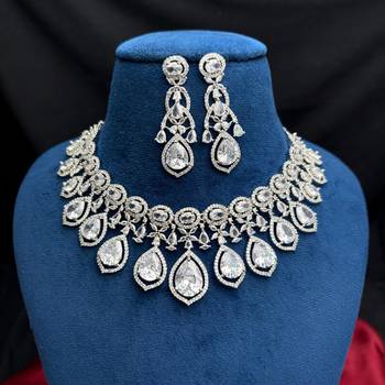 Crystal Bridal Necklace Earrings Set, CZ Statement Jewelry, Indian Wedding Glamour 2