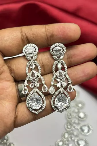 Crystal Bridal Necklace Earrings Set, CZ Statement Jewelry, Indian Wedding Glamour