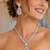 Pink Teardrop Crystal Bridal Jewelry Set, Pear Cut CZ Necklace Earrings, Silver Finish