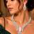 Pink Emerald Cut Statement Necklace Earrings Set, CZ Bridal Jewelry, Silver Crystal Bridesmaid Prom
