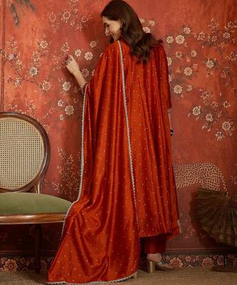 Rust silk blend embroidered readymade suit set 2