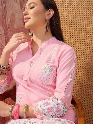 Pink cotton embroidered readymade suit set 5