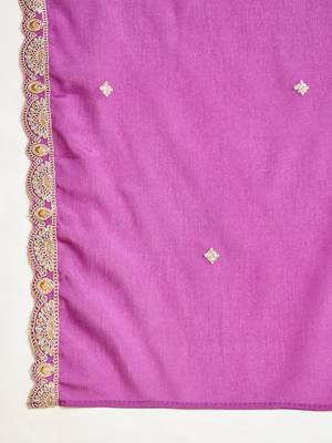 Purple silk blend embroidered readymade suit set 5