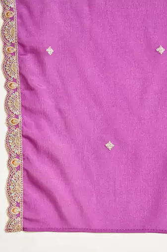 Purple silk blend embroidered readymade suit set