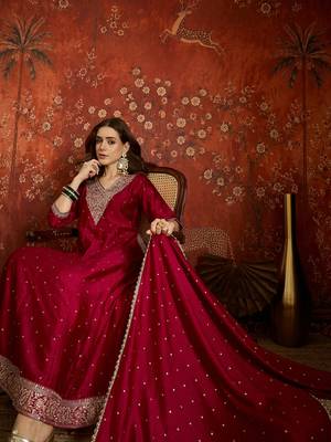Purple silk blend embroidered readymade suit set 2