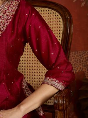 Purple silk blend embroidered readymade suit set 4