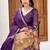 Womens elegant dark purple cotton silk saree with golden zari border and paithani inspired pallu with blouse
