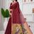 Womens elegant maroon  cotton silk saree with golden zari border and paithani inspired pallu with blouse