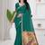 Womens elegant rama green cotton silk saree with golden zari border and paithani inspired pallu with blouse