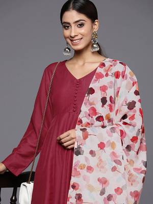 Floral Anarkali Kurta with Palazzos & Dupatta 1