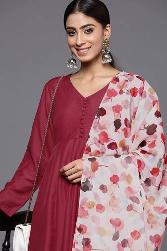 Floral Anarkali Kurta with Palazzos & Dupatta