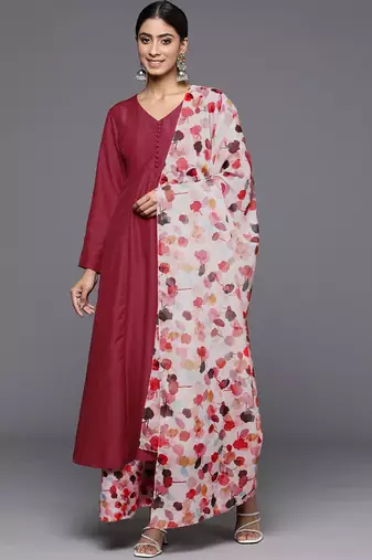 Floral Anarkali Kurta with Palazzos & Dupatta