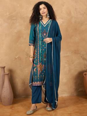 Women Ethnic Motifs Printed Regular Gotta Patti Kurta with Trousers & Dupatta 1