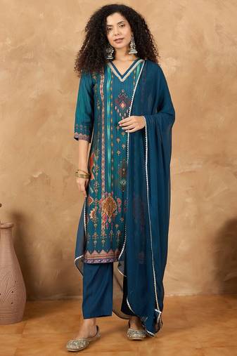 Women Ethnic Motifs Printed Regular Gotta Patti Kurta with Trousers & Dupatta