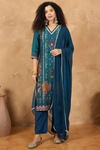 Women Ethnic Motifs Printed Regular Gotta Patti Kurta with Trousers & Dupatta