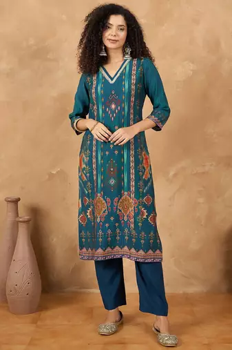 Women Ethnic Motifs Printed Regular Gotta Patti Kurta with Trousers & Dupatta