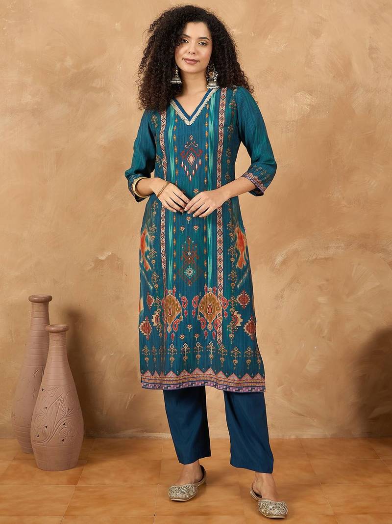 Women Ethnic Motifs Printed Regular Gotta Patti Kurta with Trousers & Dupatta