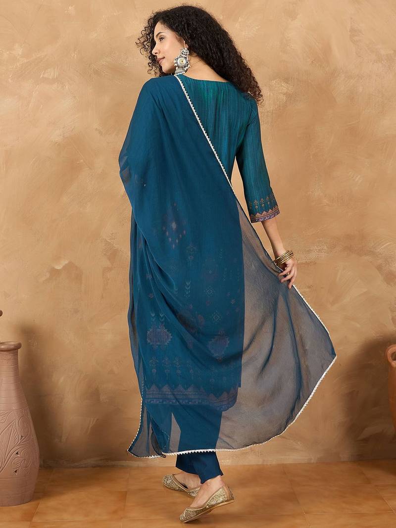 Women Ethnic Motifs Printed Regular Gotta Patti Kurta with Trousers & Dupatta