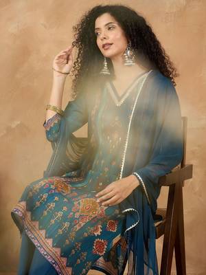 Women Ethnic Motifs Printed Regular Gotta Patti Kurta with Trousers & Dupatta 7