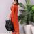 Rust V-Neck Long Flared Sleeves Straight Kurta With Palazzo